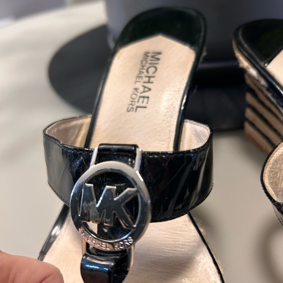 Michael Kors Black and Cream Wedge Sandals - Picture 9 of 10
